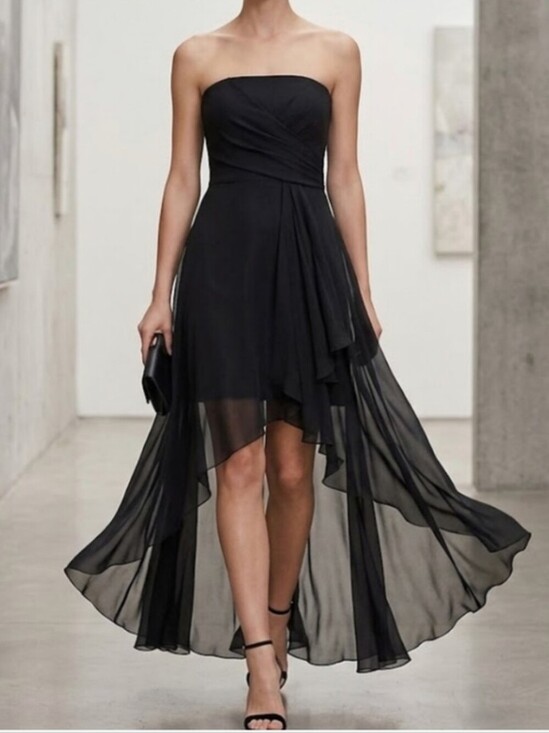 Jessica McClintock Dresses & Skirts - Jessica McClintock Vintage Strapless Black Asymmetrical Cocktail Dress Size 4